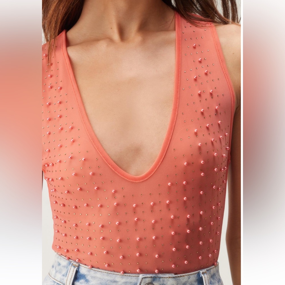 NWT NASTYGAL- Diamante Beaded Mesh bodysuit size M/L - Picture 5 of 5